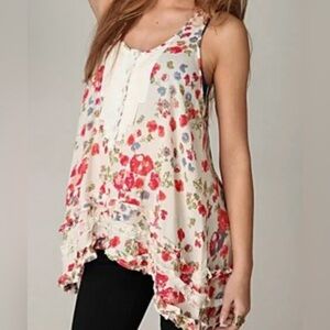 Free People White Floral Tuxedo Tank Blouse - Size M